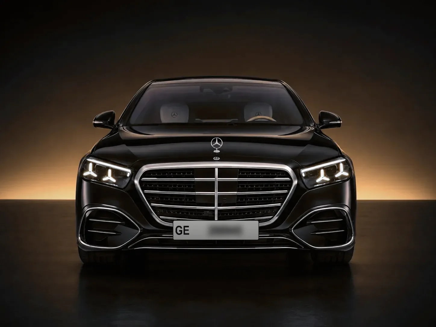 Mercedes S-Class, front view, studio lighting